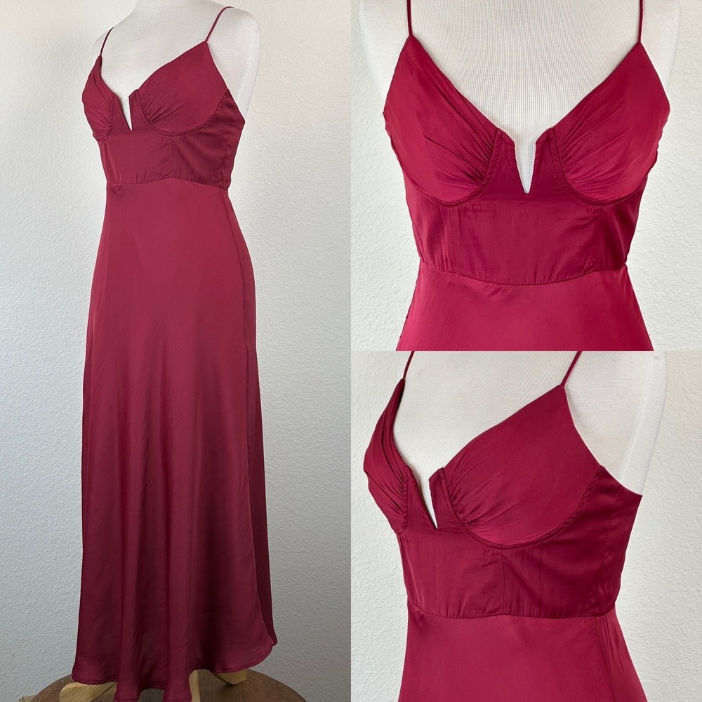 Selfie Leslie Lake Como Red Satin Midi Dress V Wire‎ Bust Elegant M - Picture 5 of 16